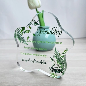 Irregular wave star acrylic friendship ornament with green fern patterns for desk decor