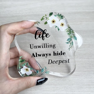 Irregular acrylic star ornament with floral prints and inspirational English text
