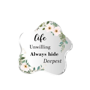 Irregular acrylic floral ornament with inspirational quotes for home decor
