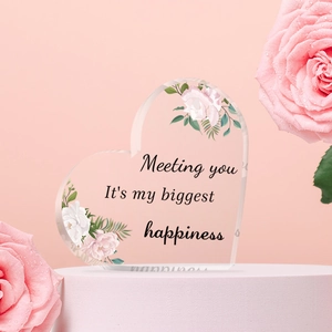 Transparent heart-shaped acrylic plaque with rose print for Valentine's home decor