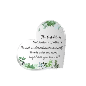 Clear acrylic heart plaque with succulent floral design and motivational life quote