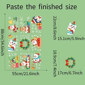 Detailed dimensions of Santa, reindeer, and snowman wall stickers with green background