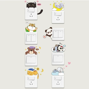 Adorable cartoon animal wall stickers for light switches featuring panda, cat, and rabbit