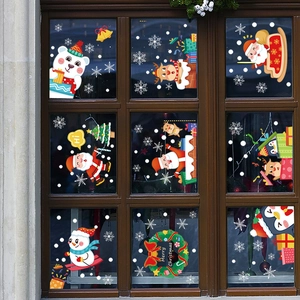 Christmas Santa Snowman Reindeer Window Clings Static PVC Sticker Decals For Glass Door Wall Holiday Home Party Decoration