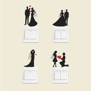 Autocollants d'Interrupteur de Silhouette de Couple de Mariage Romantique Décalcomanie Murale en PVC Coeur Pour Chambre Salon