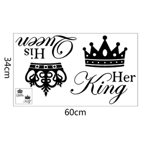 Dimensions for His Queen and Her King crown wall stickers in black 60cm by 34cm