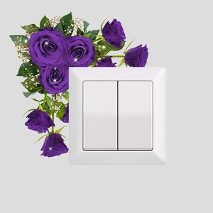 Close-up of white dual-switch panel with matte finish and decorative flowers