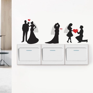 Stickers muraux silhouettes romantiques avec cœurs rouges pour décoration d'interrupteur
