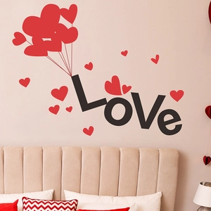 Self-adhesive Love wall sticker with red heart balloons for living room decoration