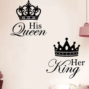 Minimalist His Queen and Her King crown wall decals for master bedroom decor
