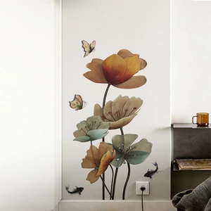 Artistic lotus and koi wall decals for modern living room home wall decoration
