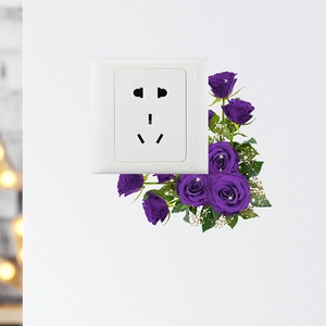 Romantic purple rose flower wall sticker for 86-type light switch and socket decoration