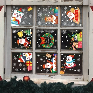 Christmas window decals with Santa, reindeer and snowman designs for festive glass decoration