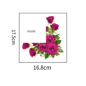 Detail view of purple rose floral wall sticker with green leaves, size 17.5cm x 16.8cm