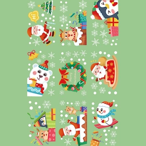 Christmas window wall decals set featuring Santa Claus, reindeer, and festive holiday patterns