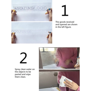 Detail guide showing steps for applying You Look Amazing mirror wall sticker to glass