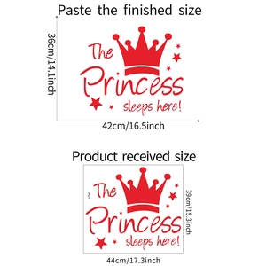 Sticker mural princesse: dimensions finies 42x36cm et planche de 44x39cm détaillées