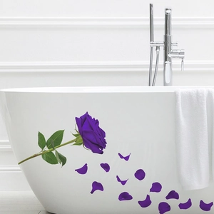 Romantic purple rose and petals self-adhesive wall stickers for bathroom tub decor