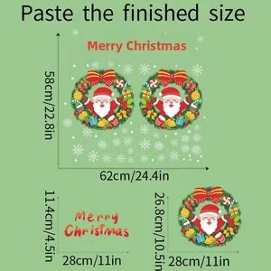 Detailed size chart for Christmas Santa wall decal showing dimensions in cm and inches