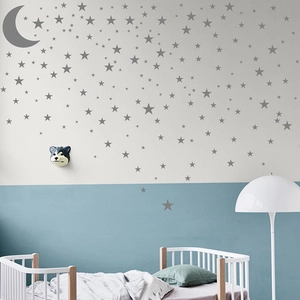 Sterne und Mond Wandaufkleber aus Vinyl für Kinderzimmer Decken Deko in Grau