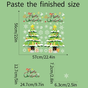 Detailed size specifications for Merry Christmas tree and snowflake wall decals