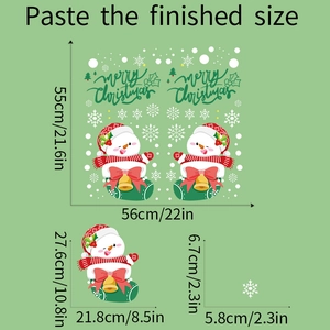 Detailed size specifications for Christmas snowman wall decal and window glass stickers