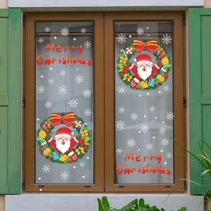 Christmas Santa Claus window stickers with snowflakes and Merry Christmas text for home decor