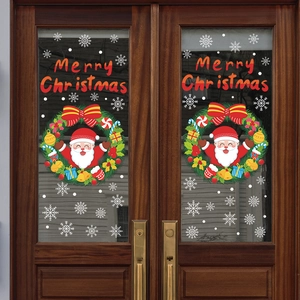 Christmas Santa Claus window decal with Merry Christmas wreaths and snowflakes