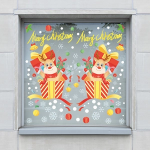 Christmas Reindeer Snowflake Wall Sticker PVC Self Adhesive Cartoon Window Decal For Home Living Room Bedroom Festive Decoration