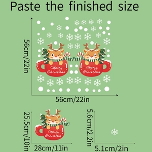 Detail view of Christmas elk wall decal showing finished size of 56x56cm on green backdrop