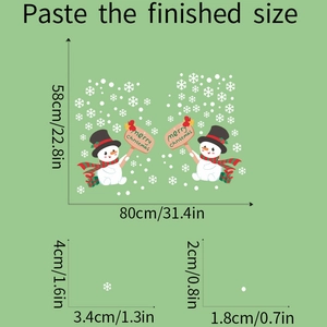 Detail showing Christmas snowman wall sticker dimensions and snowflakes for home decoration