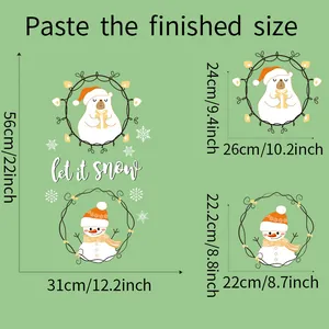 Detailed dimension guide for Christmas snowman and polar bear window decals, 56x31cm size