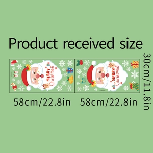 Detailed size chart showing 30x58cm dimensions for Santa and snowflake wall stickers