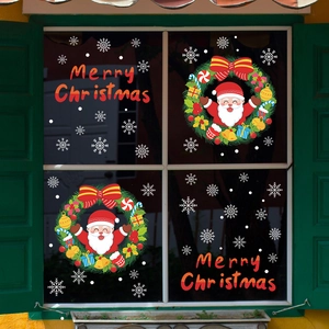 Christmas Santa Claus window sticker set with Merry Christmas text and white snowflakes