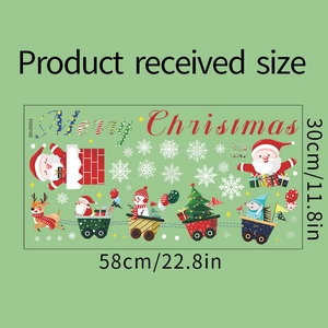 Flache Ansicht von Weihnachtsmann Wandstickern mit Rentier und Schneemann auf 30x58cm