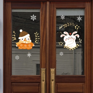 Adesivi natalizi per finestre con pinguini e conigli per decorazioni festive in casa
