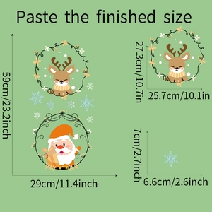 Detailed size specifications for Christmas wall stickers with Santa and reindeer motifs