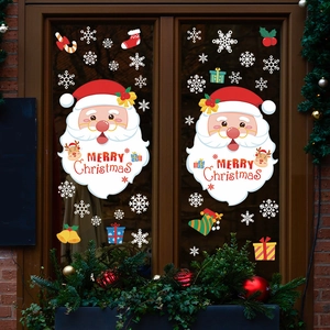 Christmas Santa Claus Snowflake Wall Stickers DIY Window Decals Holiday Decoration For Living Room Bedroom Glass Decor
