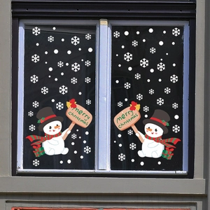 Christmas Snowman Window Static Cling Sticker Set 2 Sheets Snowflake DIY Glass Decals For Home Holiday Party Shop Decoration