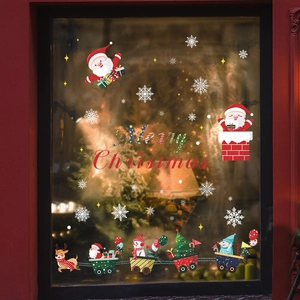 Weihnachten Weihnachtsmann Fensterbilder Rentier Schneemann Zug Glasaufkleber PVC Statische Aufkleber Für Feiertage Zuhause Dekor