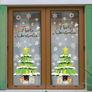 Christmas tree window decals set with snowflakes and Merry Christmas lettering for home decor