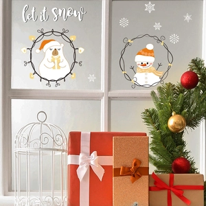 Christmas Window Static Cling Stickers PVC Polar Bear Snowman Snowflake Let It Snow Winter Holiday Glass Door Wall Decor