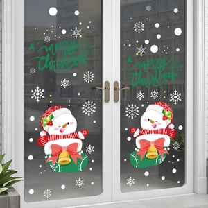 Christmas snowman window static stickers with Merry Christmas text and snowflakes decoration