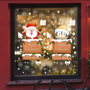 Christmas window static stickers with Santa, penguin and snowflakes for home decoration