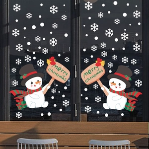 Christmas snowman window decals with snowflakes for glass wall holiday decoration