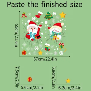 Size chart for Christmas Santa and snowflake wall stickers showing overall dimensions