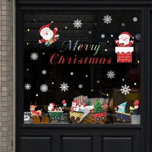 Weihnachtliche Fensteraufkleber mit Weihnachtsmann, Rentier und Merry Christmas Dekor