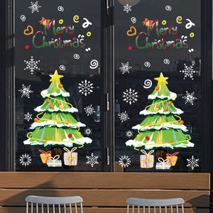 Christmas tree wall stickers and Merry Christmas decals on window glass for festive decor