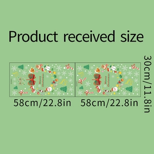 Detailed view of Christmas window decals featuring Santa, reindeer, and snowflakes motifs