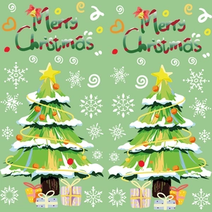Detail of Christmas tree wall stickers with colorful gift boxes and snow patterns